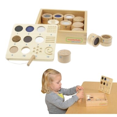 Atspėk liesdamas: medžiaga ir tekstūra – 12 elementų Montessori