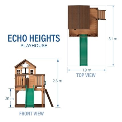 BACKYARD DISCOVERY Medinė žaidimų aikštelė Echo Heights čiuožykla namelis virtuvėlė 10