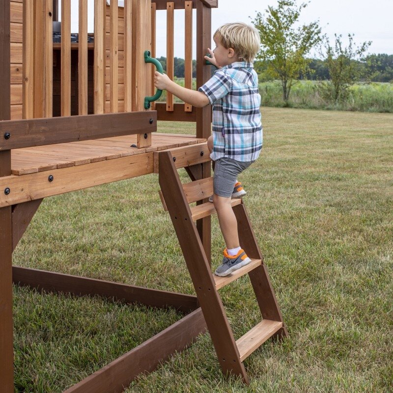 BACKYARD DISCOVERY Medinė žaidimų aikštelė Echo Heights čiuožykla namelis virtuvėlė 2