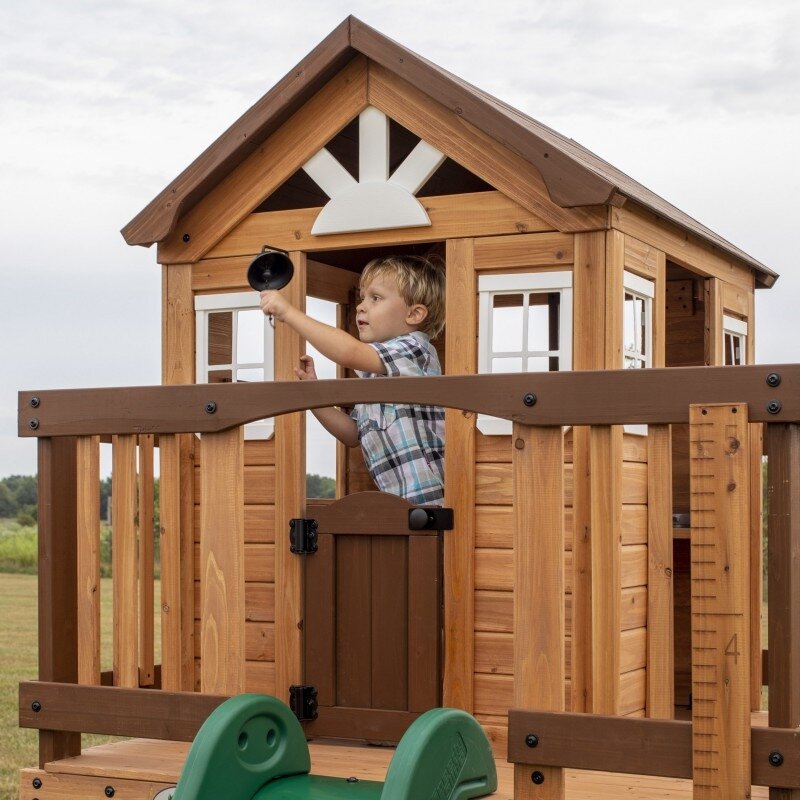 BACKYARD DISCOVERY Medinė žaidimų aikštelė Echo Heights čiuožykla namelis virtuvėlė 6