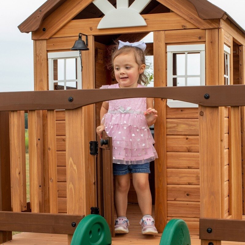 BACKYARD DISCOVERY Medinė žaidimų aikštelė Echo Heights čiuožykla namelis virtuvėlė 9