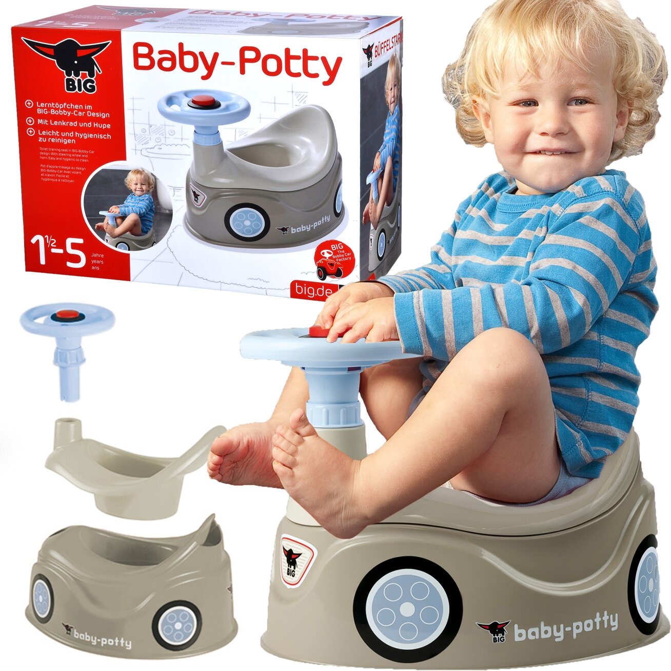 BIG pilkas naktipuodis New Bobby Car automobiliukas su vairu BIG pilkas naktipuodis New Bobby Car automobiliukas su vairu