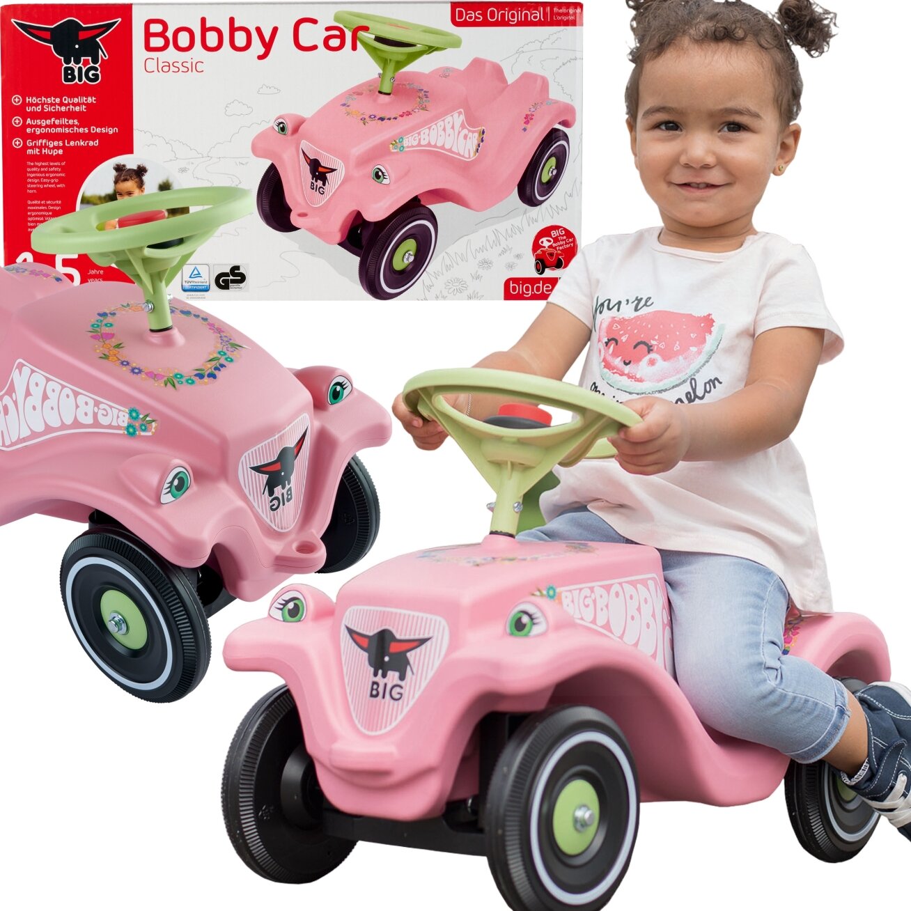 BIG Ežiukas Bobby Car Classic Flower rožinis