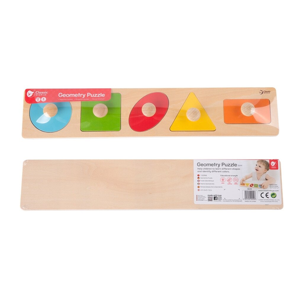 CLASSIC WORLD Medinė geometrinė MONTESSORI dėlionė – formų rūšiuoklė, spalvų pažinimas, 6 el. 6