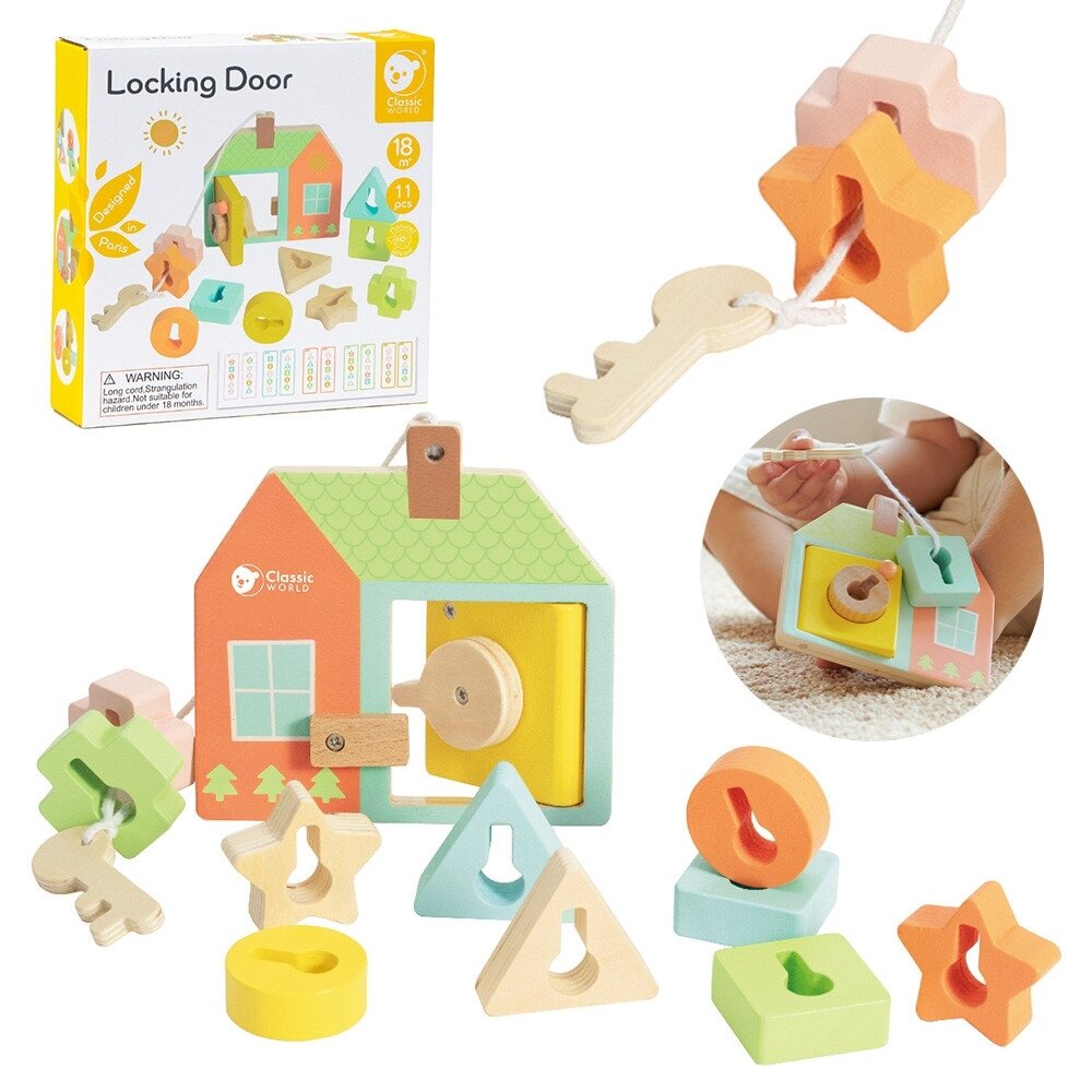 CLASSIC WORLD Medinė pervėrimo dėlionė – suveriami kaladėliai, raktai ir durys MONTESSORI 11 el. CLASSIC WORLD Medinė pervėrimo dėlionė – suveriami kaladėliai, raktai ir durys MONTESSORI 11 el.