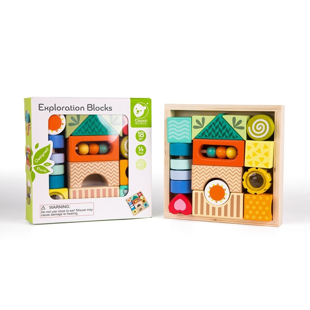 CLASSIC WORLD Sensorinės medinės kaladėlės 7 funkcijos Daugiafunkcis rūšiavimo žaidimas Formos Garsas MONTESSORI 14 el. 11