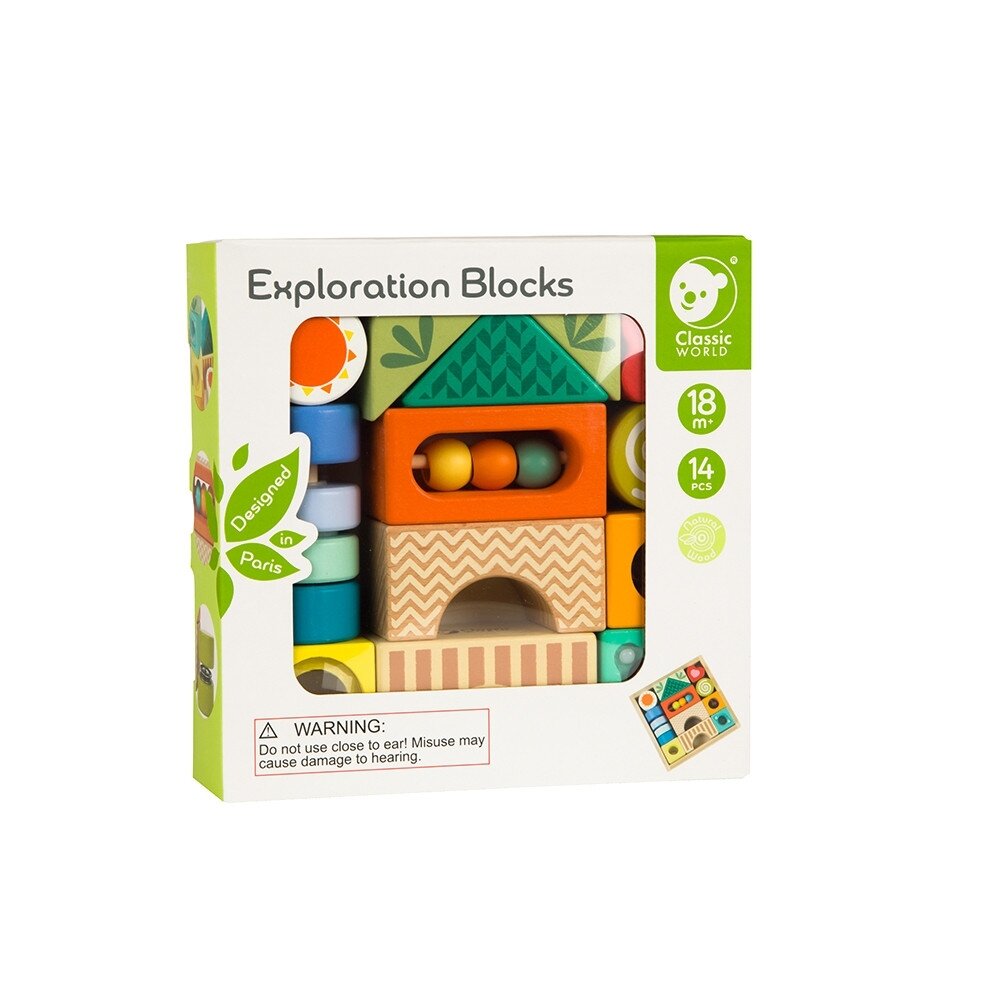 CLASSIC WORLD Sensorinės medinės kaladėlės 7 funkcijos Daugiafunkcis rūšiavimo žaidimas Formos Garsas MONTESSORI 14 el. 12
