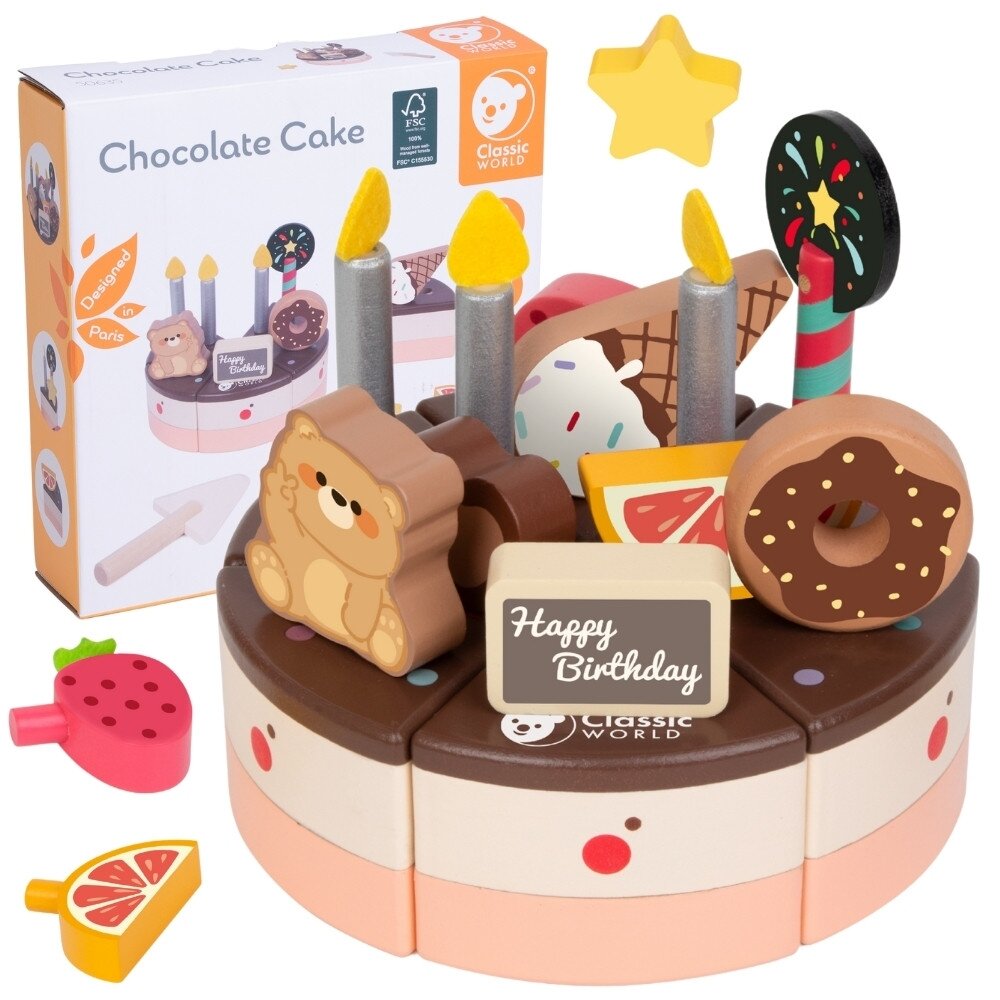 CLASSIC WORLD Medinis gimtadienio tortas pjaustymui 19 el. CLASSIC WORLD Medinis gimtadienio tortas pjaustymui 19 el.