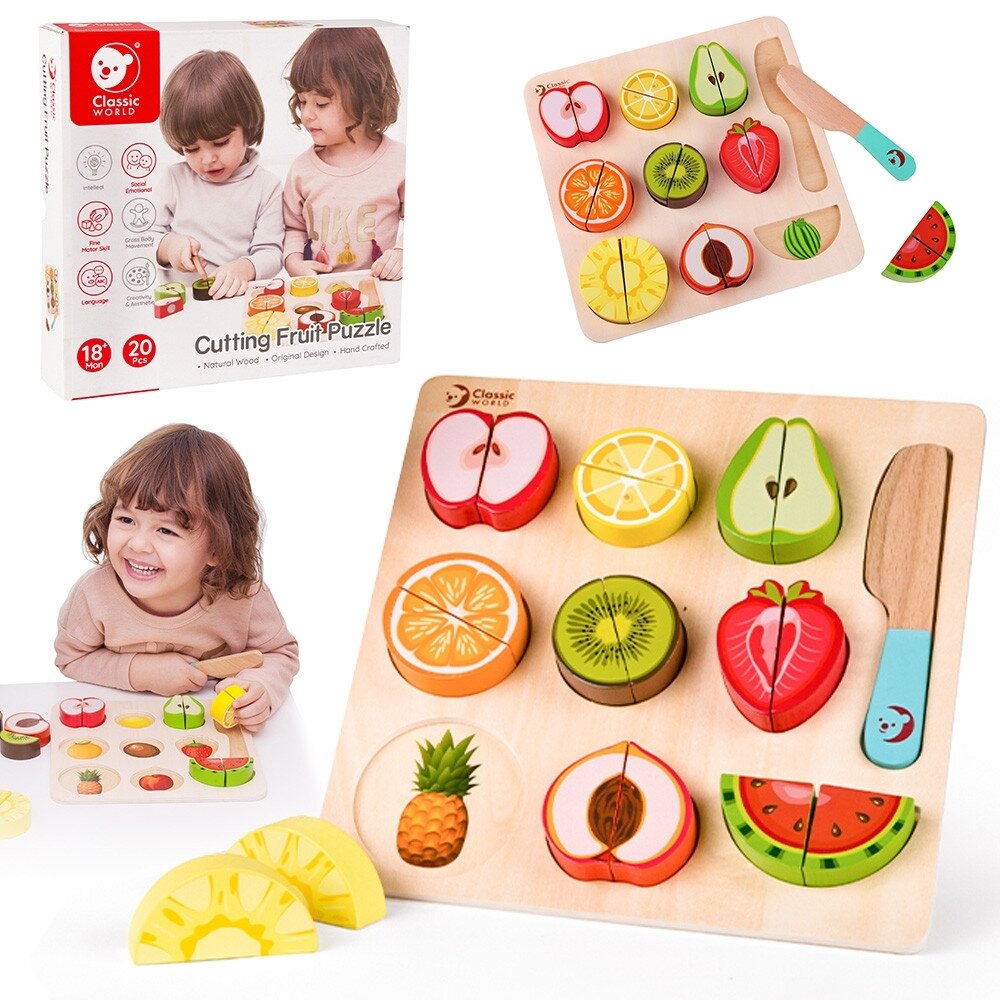 CLASSIC WORLD Vaisių pjaustymo rinkinys su lipukais MONTESSORI 20 el. CLASSIC WORLD Vaisių pjaustymo rinkinys su lipukais MONTESSORI 20 el.