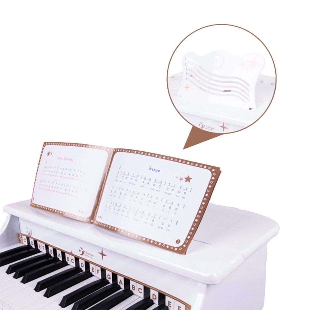 CLASSIC WORLD Didelis vaikiškas pianinas–fortepijonas su kėdute ir mokymosi knygele 2