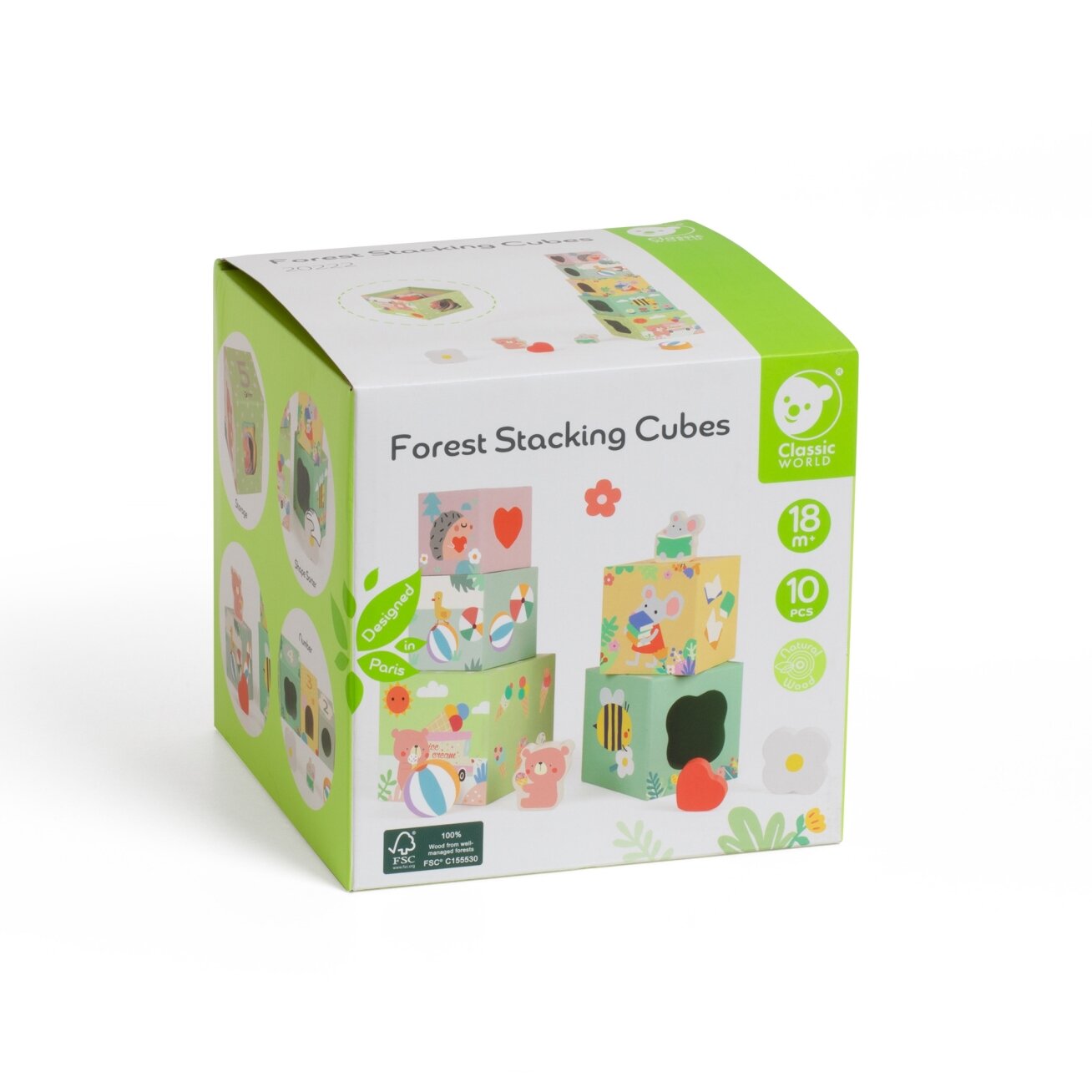 CLASSIC WORLD Dėliojimo kubeliai Box Miško piramidė 10 vnt. FSC 9 CLASSIC WORLD Dėliojimo kubeliai Box Miško piramidė 10 vnt. FSC 9