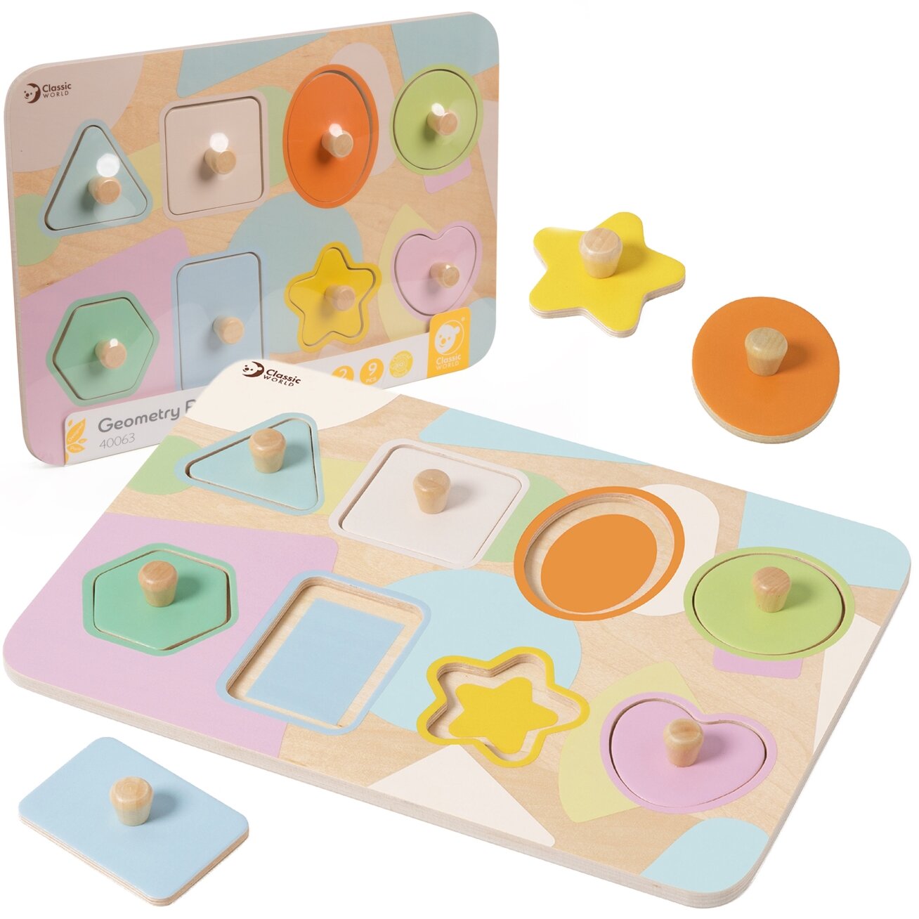 CLASSIC WORLD Geometrinė dėlionė (puzzle) su kaladėlėmis, 9 el. CLASSIC WORLD Geometrinė dėlionė (puzzle) su kaladėlėmis, 9 el.