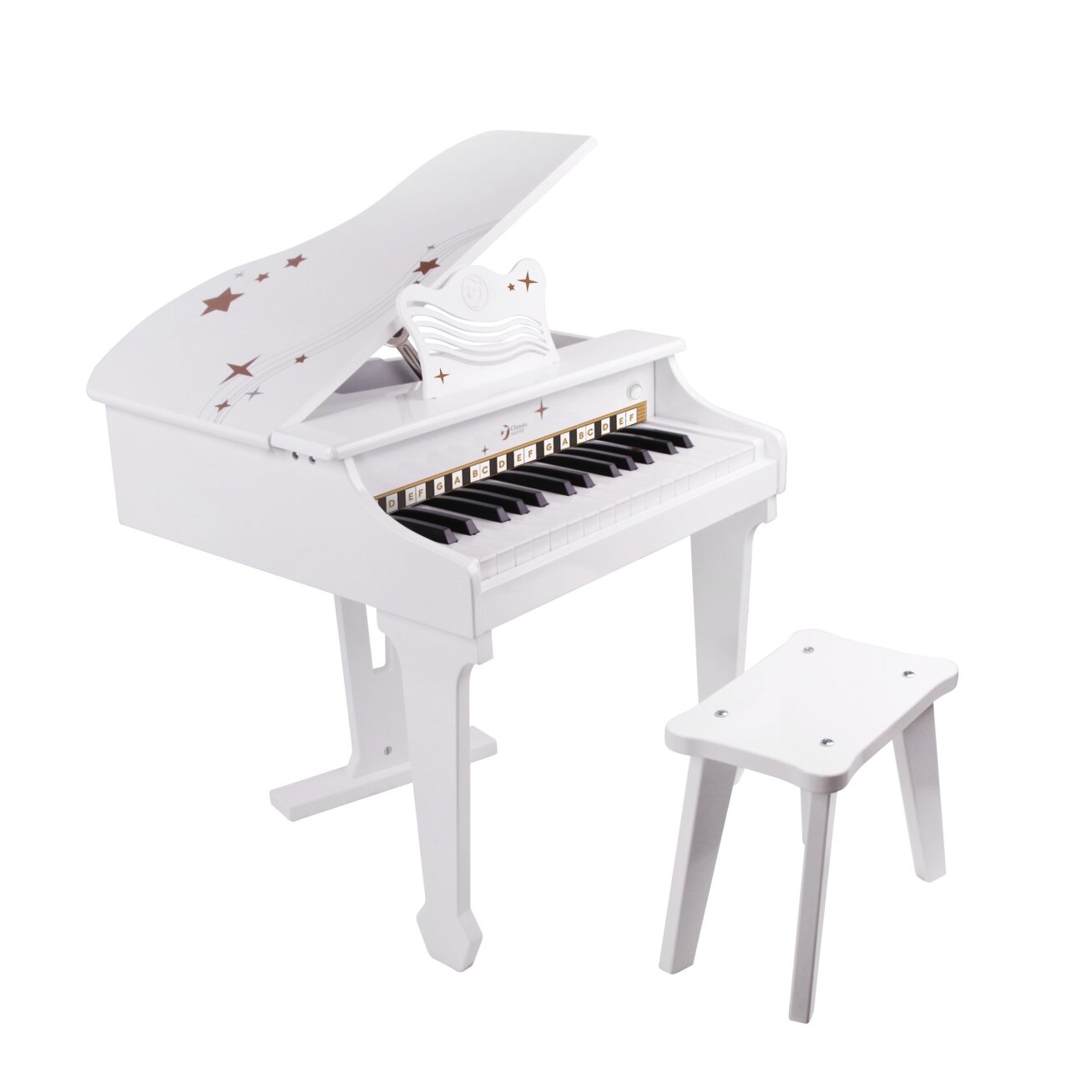 CLASSIC WORLD Didelis vaikiškas pianinas–fortepijonas su kėdute ir mokymosi knygele 3