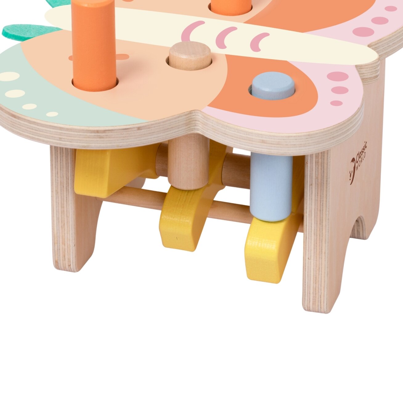 CLASSIC WORLD Montessori pastelinė kalamųjų kaištukų dėlionė Drugelis su plaktuku 8 el. 3 CLASSIC WORLD Montessori pastelinė kalamųjų kaištukų dėlionė Drugelis su plaktuku 8 el. 3
