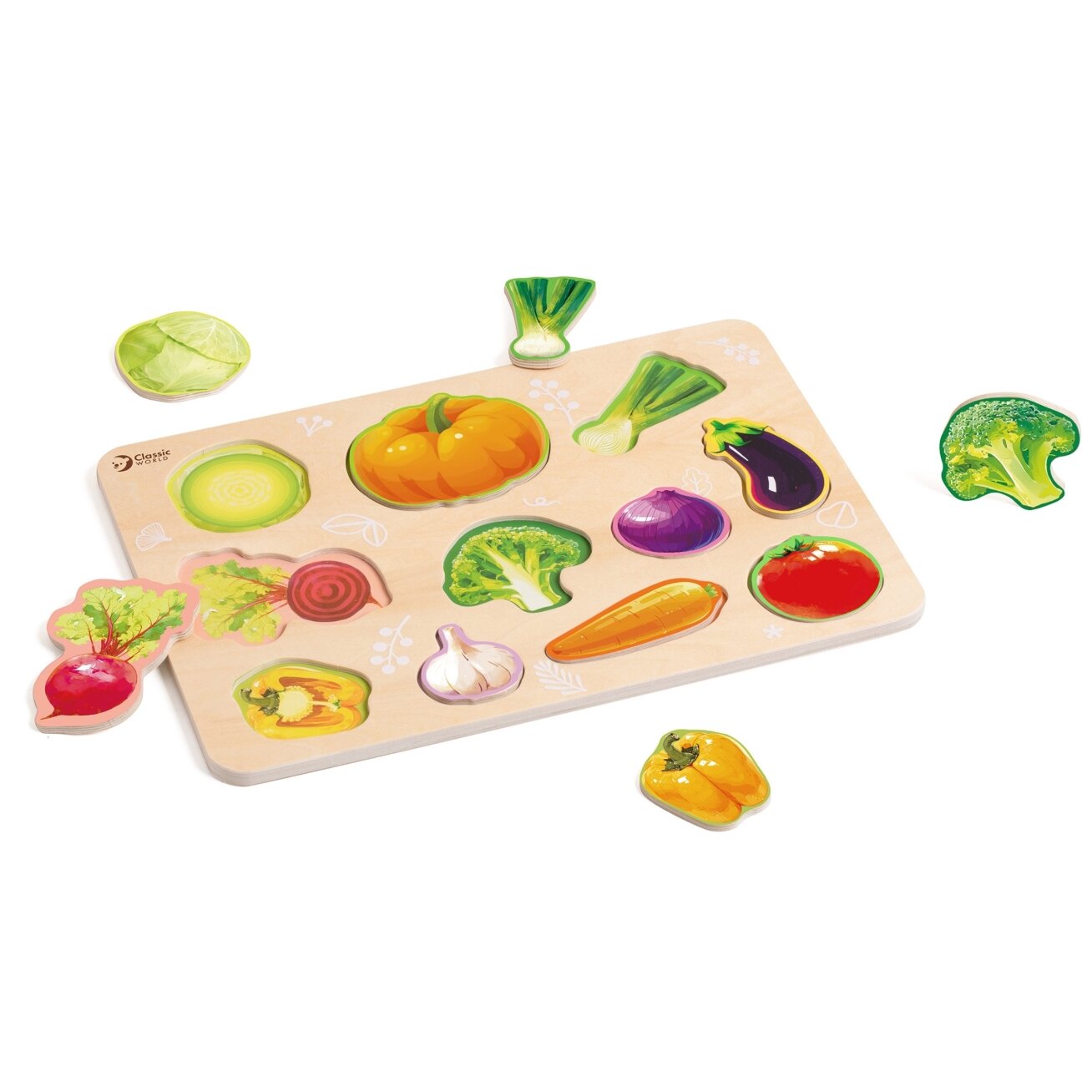 CLASSIC WORLD Medinė Montessori dėlionė Daržovės