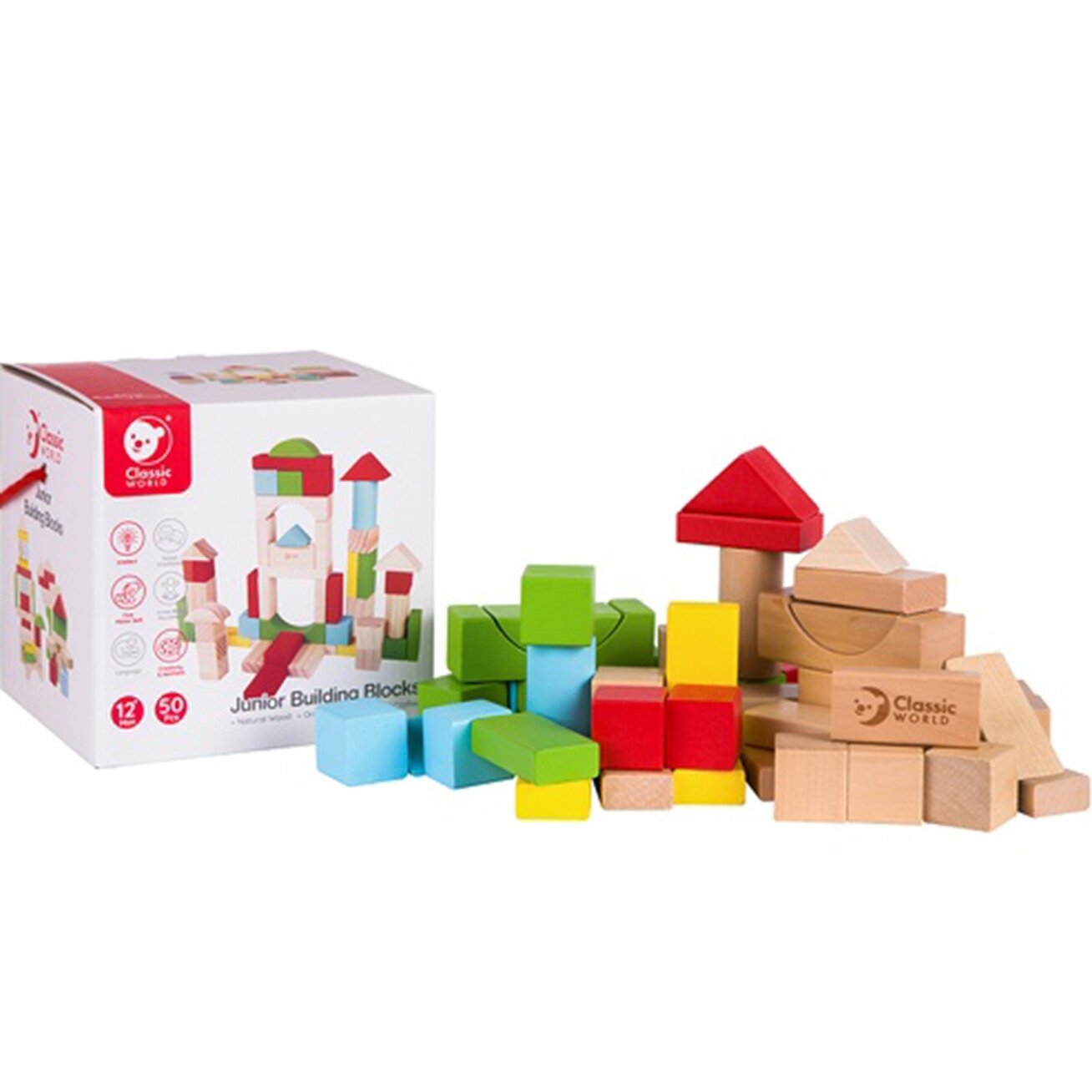 CLASSIC WORLD Medinės kaladėlės edukacinis dėlionės rinkinys 50 el. 5 CLASSIC WORLD Medinės kaladėlės edukacinis dėlionės rinkinys 50 el. 5