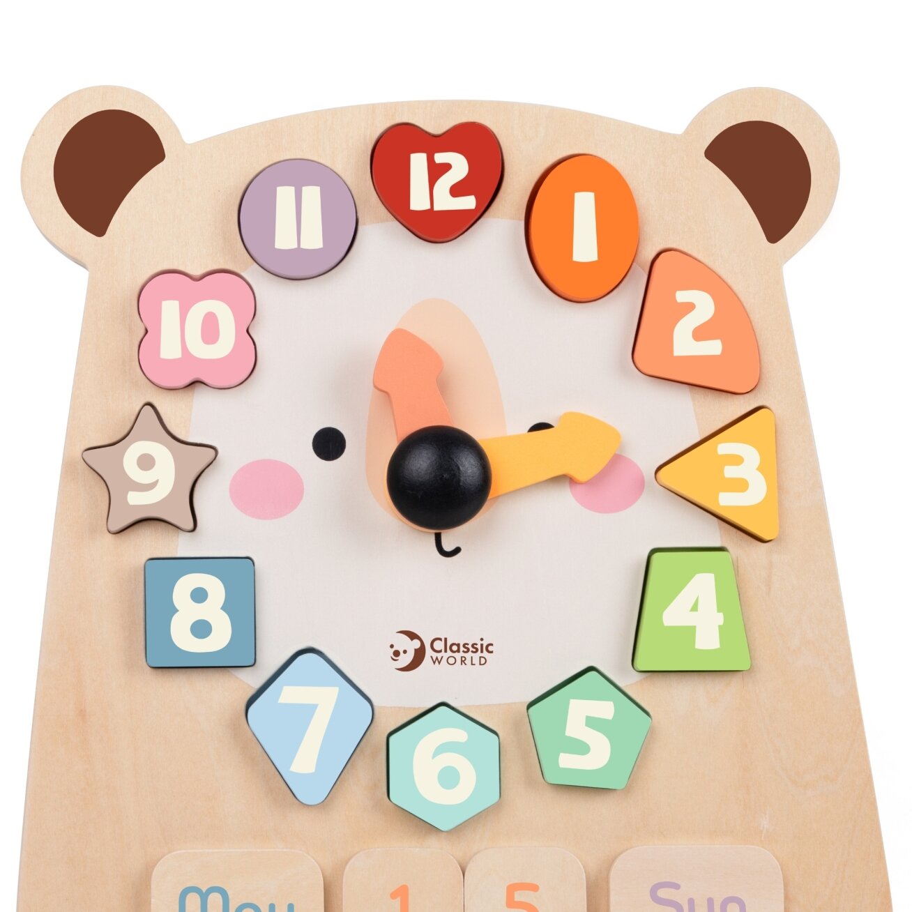 CLASSIC WORLD Montessori edukacinis laikrodis Meškiukas 3in1 laiko, skaičiavimo ir datos mokymuisi 5