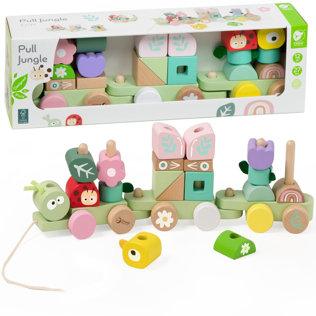 CLASSIC WORLD Montessori traukinukas Vikšras medinė dėlionė