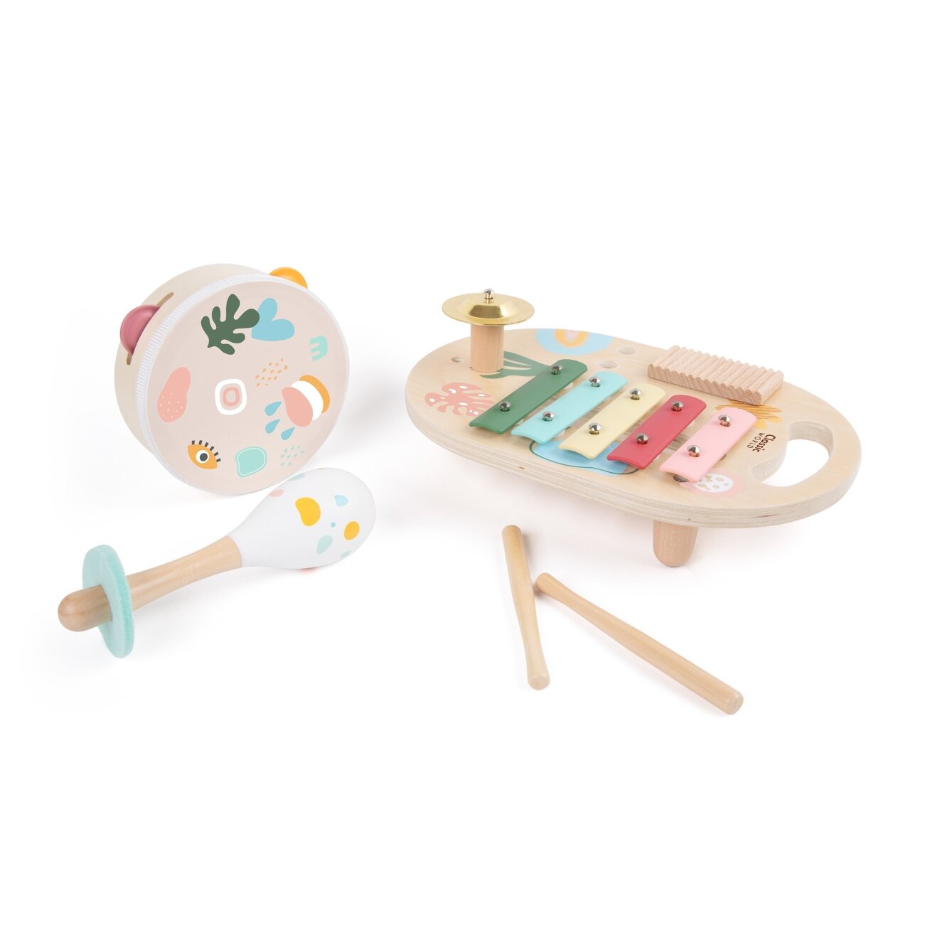 CLASSIC WORLD muzikos instrumentų rinkinys vaikams – ksilofonas, būgnelis, barškutis, 5 vnt. 1