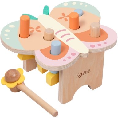 CLASSIC WORLD Montessori pastelinė kalamųjų kaištukų dėlionė Drugelis su plaktuku 8 el.