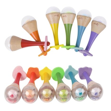 CLASSIC WORLD Barškutis 2in1 Medinis instrumentas Vaivorykštinis marakasas 1 vnt. 3