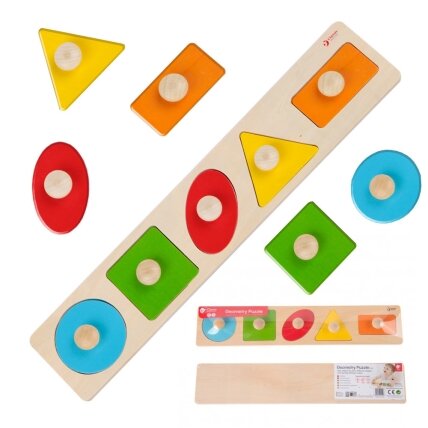 CLASSIC WORLD Medinė geometrinė MONTESSORI dėlionė – formų rūšiuoklė, spalvų pažinimas, 6 el.