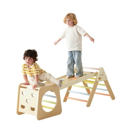 CLASSIC WORLD medinis laipiojimo rinkinys Montessori trikampis 5in1 – vaikų vidaus žaidimų aikštelė ir sporto kampelis