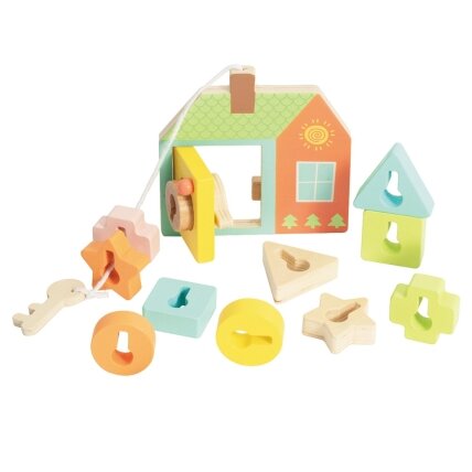 CLASSIC WORLD Medinė pervėrimo dėlionė – suveriami kaladėliai, raktai ir durys MONTESSORI 11 el. 14