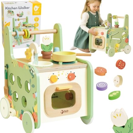 CLASSIC WORLD Medinė virtuvėlė 2in1 stumdukas Atsukami ratai