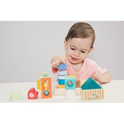 CLASSIC WORLD Sensorinės medinės kaladėlės 7 funkcijos Daugiafunkcis rūšiavimo žaidimas Formos Garsas MONTESSORI 14 el. 7