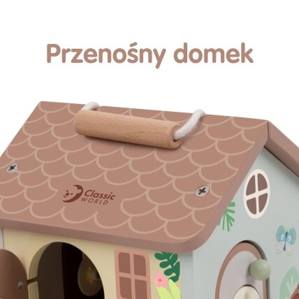 CLASSIC WORLD Medinis edukacinis sensorinis namelis su spynomis ir rakteliais 11 el. 8 CLASSIC WORLD Medinis edukacinis sensorinis namelis su spynomis ir rakteliais 11 el. 8