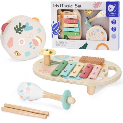 CLASSIC WORLD muzikos instrumentų rinkinys vaikams – ksilofonas, būgnelis, barškutis, 5 vnt.