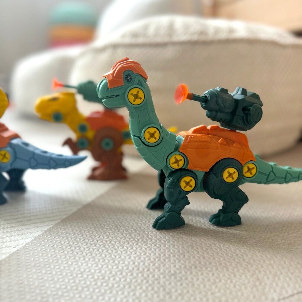 WOOPIE Dinozaurų suveržimo rinkinys 3 vnt. Konstrukcinis rinkinys dėžutėje + gręžtuvas ir atsuktuvas 8