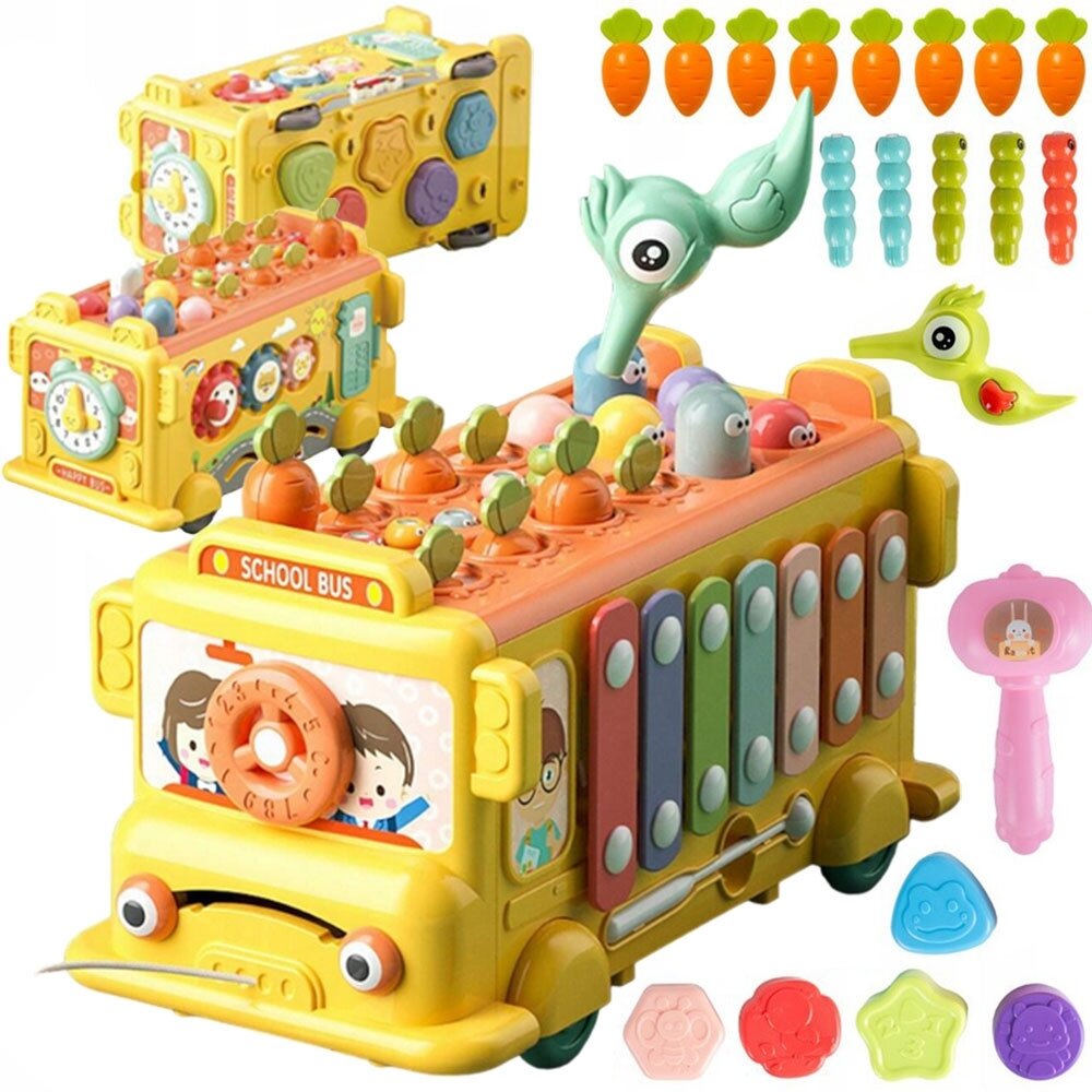 WOOPIE BABY Interaktyvus Montessori edukacinis autobusas 6in1 Plaktukas Ksilofonas +18 mėn.
