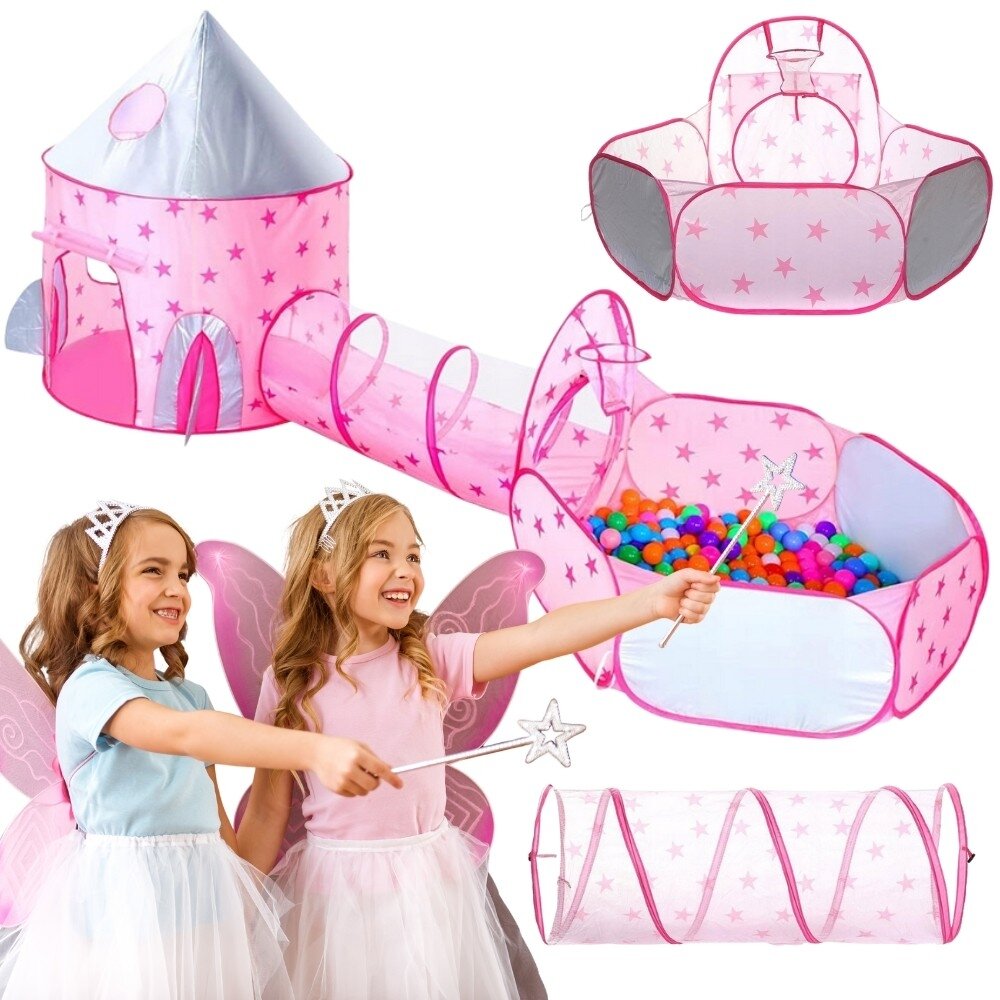 WOOPIE 3in1 palapinė Princesės rūmai XXL Namelis Tunelis Sausas baseinas WOOPIE 3in1 palapinė Princesės rūmai XXL Namelis Tunelis Sausas baseinas