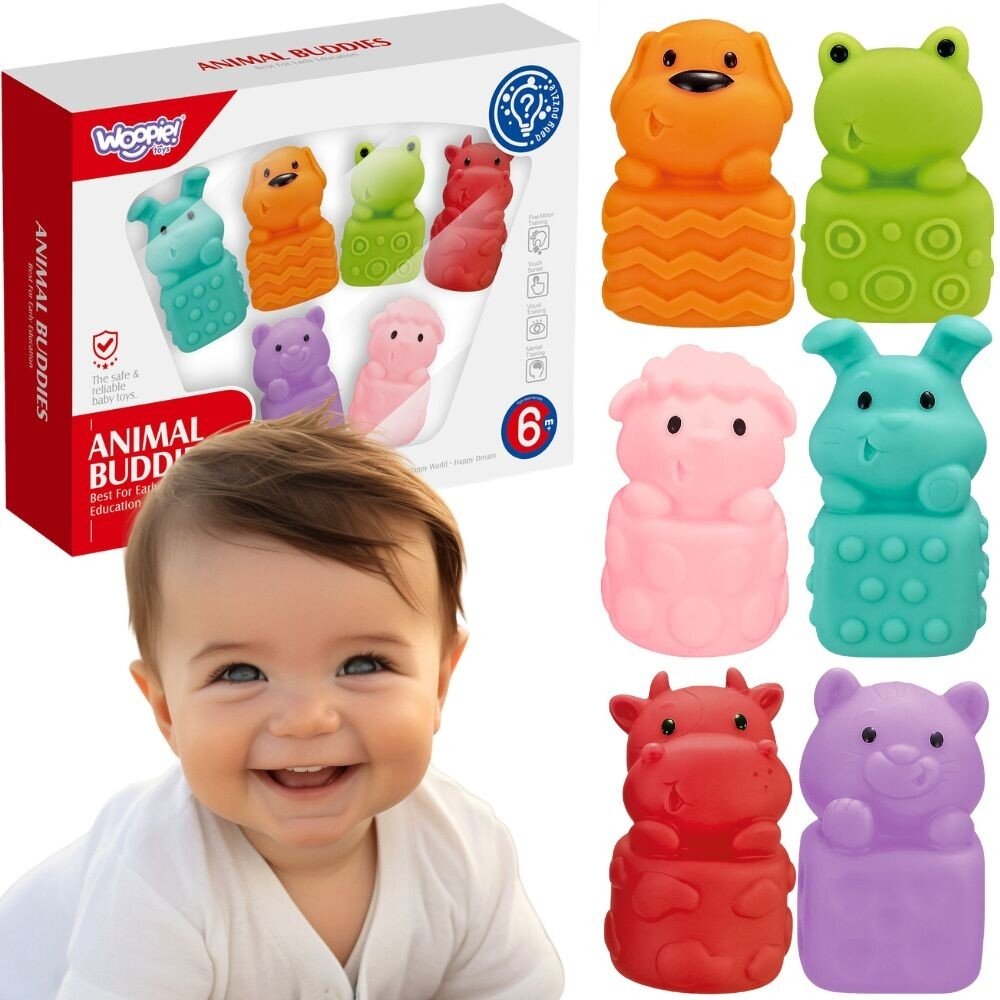 WOOPIE BABY Sensoriniai minkšti gyvūnėliai rinkinys 6 vnt. WOOPIE BABY Sensoriniai minkšti gyvūnėliai rinkinys 6 vnt.