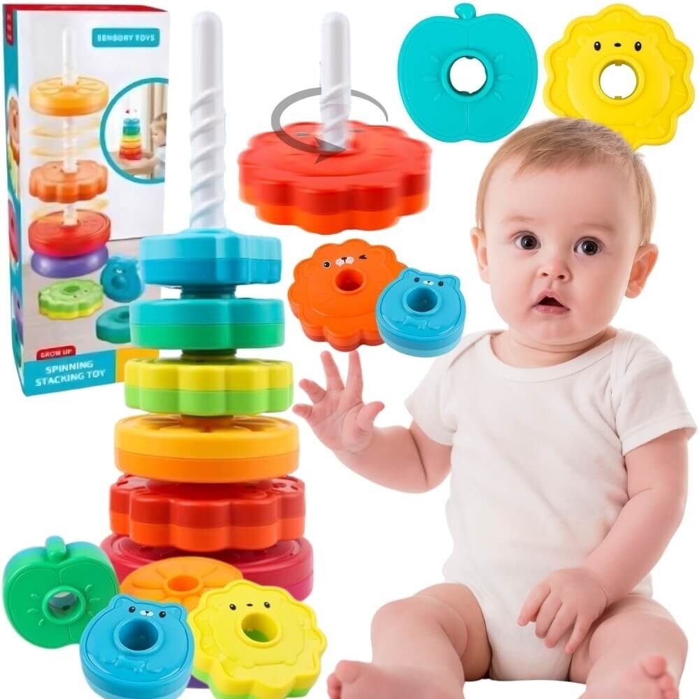 WOOPIE BABY Edukacinė piramidė Sukama bokšto formos Žvėreliai