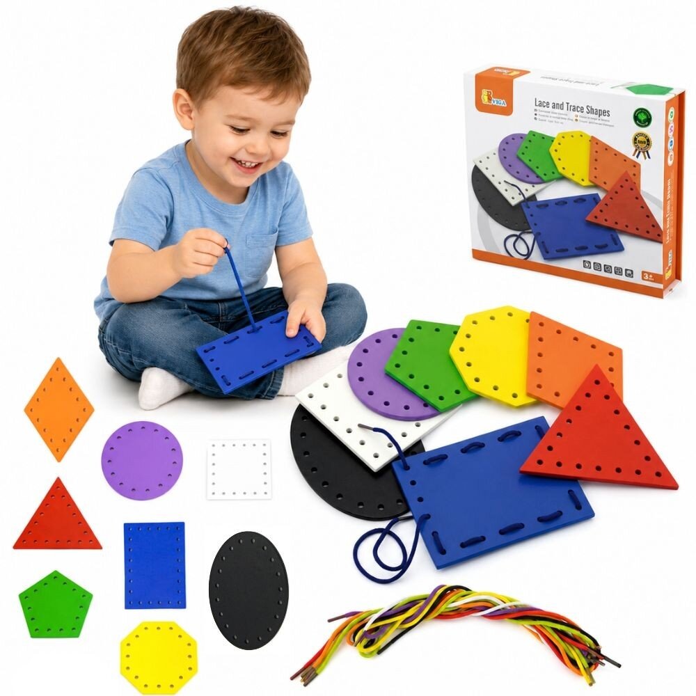 VIGA Medinės Montessori formos vėrimui ir suvarstymui 1 VIGA Medinės Montessori formos vėrimui ir suvarstymui 1