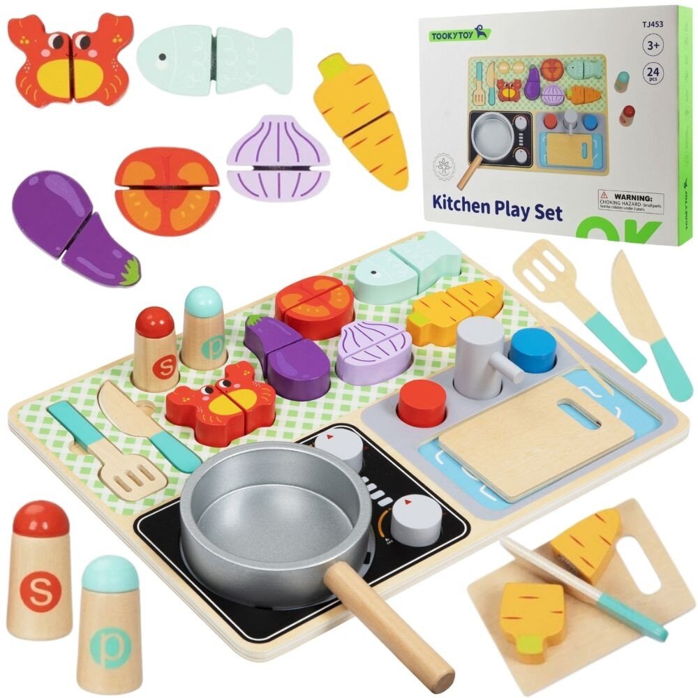 TOOKY TOY Medinė virtuvėlė su priedais – mažojo virėjo rinkinys TOOKY TOY Medinė virtuvėlė su priedais – mažojo virėjo rinkinys