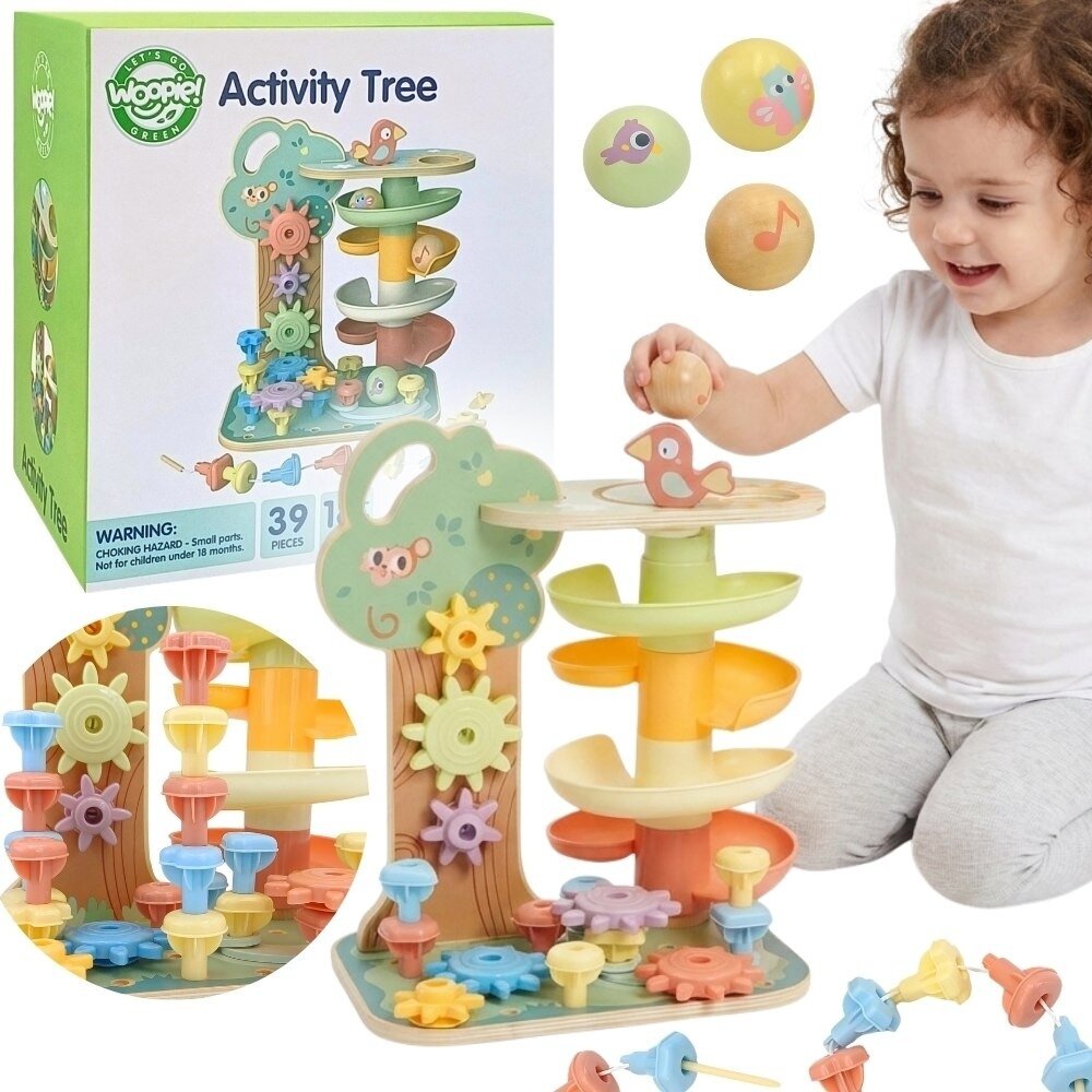 WOOPIE GREEN Veiklų medelis Kamuoliukų trasa Montessori 4in1 FSC WOOPIE GREEN Veiklų medelis Kamuoliukų trasa Montessori 4in1 FSC