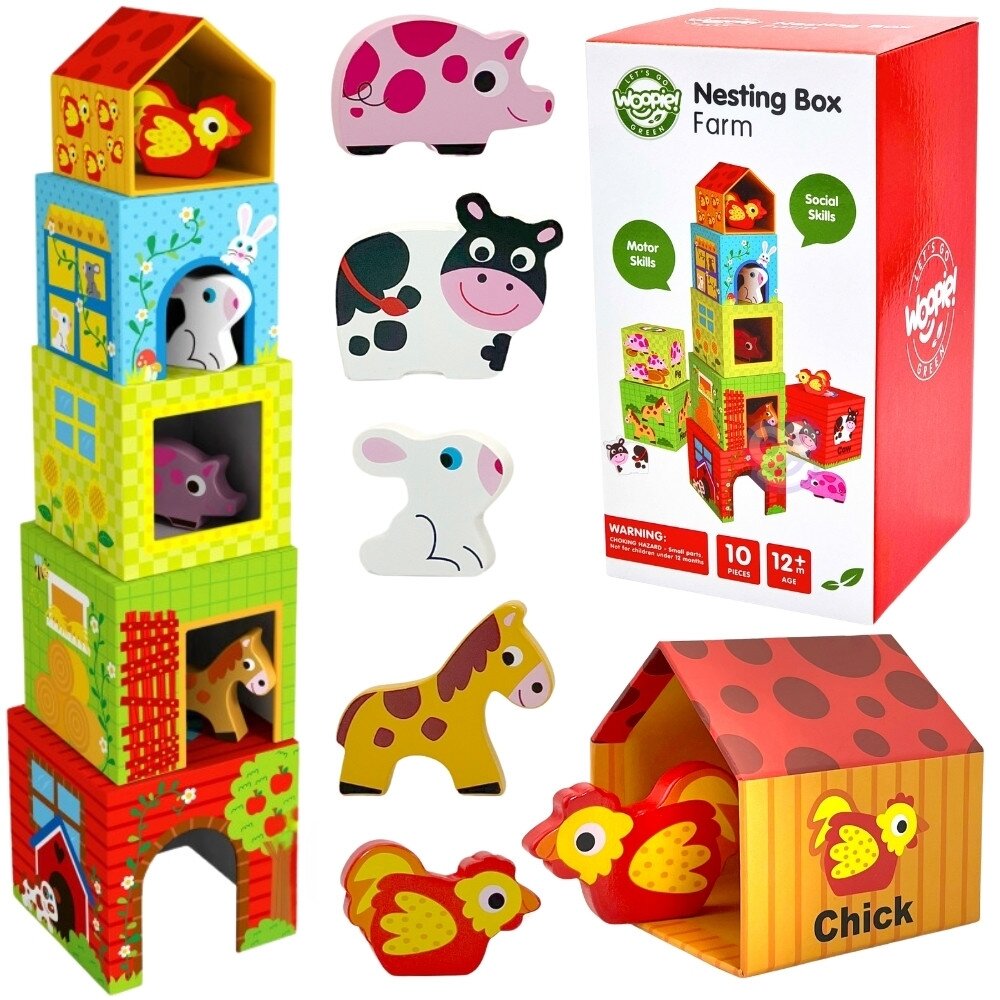 WOOPIE GREEN Edukacinė dėlionė Ūkis kubeliais dėžutėse + figūrėlės 10 el. WOOPIE GREEN Edukacinė dėlionė Ūkis kubeliais dėžutėse + figūrėlės 10 el.