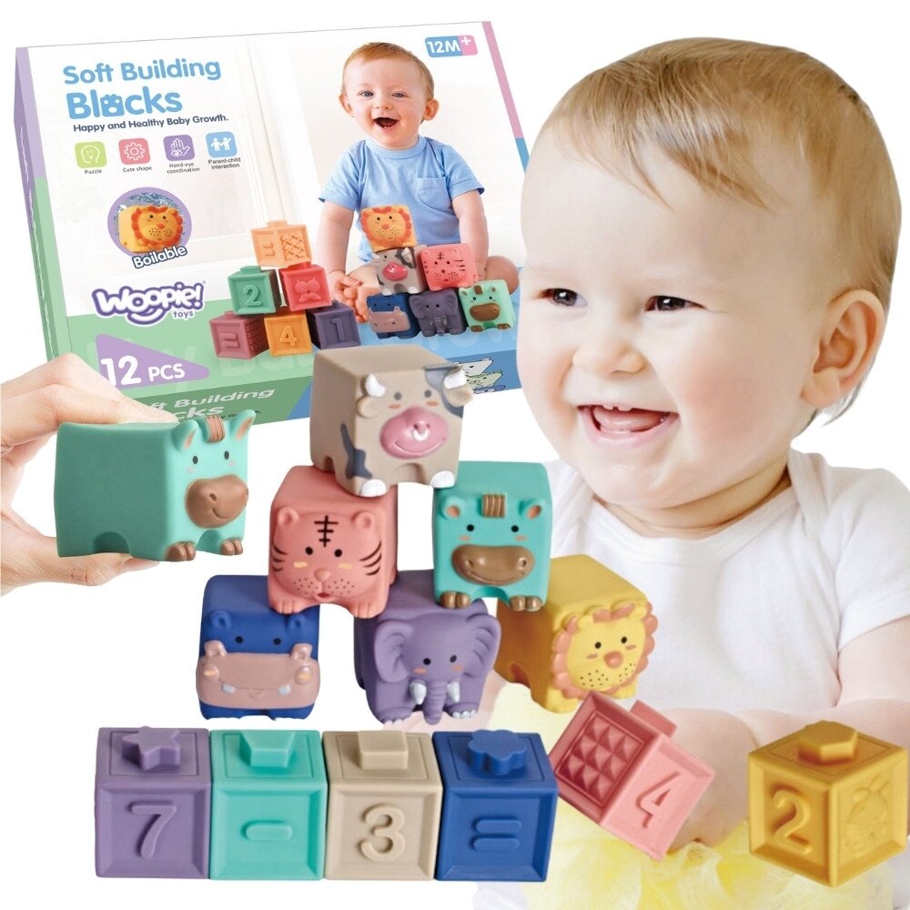 WOOPIE BABY sensorinės kaladėlės, spaudžiamos dėlionės, garsas, skaičiavimo mokymasis, 12 vnt. WOOPIE BABY sensorinės kaladėlės, spaudžiamos dėlionės, garsas, skaičiavimo mokymasis, 12 vnt.