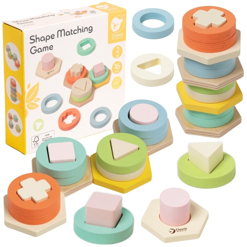 CLASSIC WORLD Montessori formų ir spalvų rūšiuoklis – bokšto dėlionė