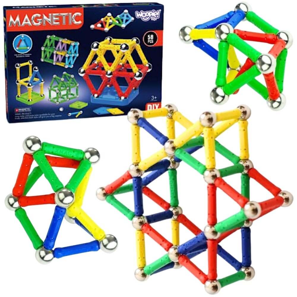 WOOPIE magnetinės konstrukcinės 3D kaladėlės 58 vnt. WOOPIE magnetinės konstrukcinės 3D kaladėlės 58 vnt.
