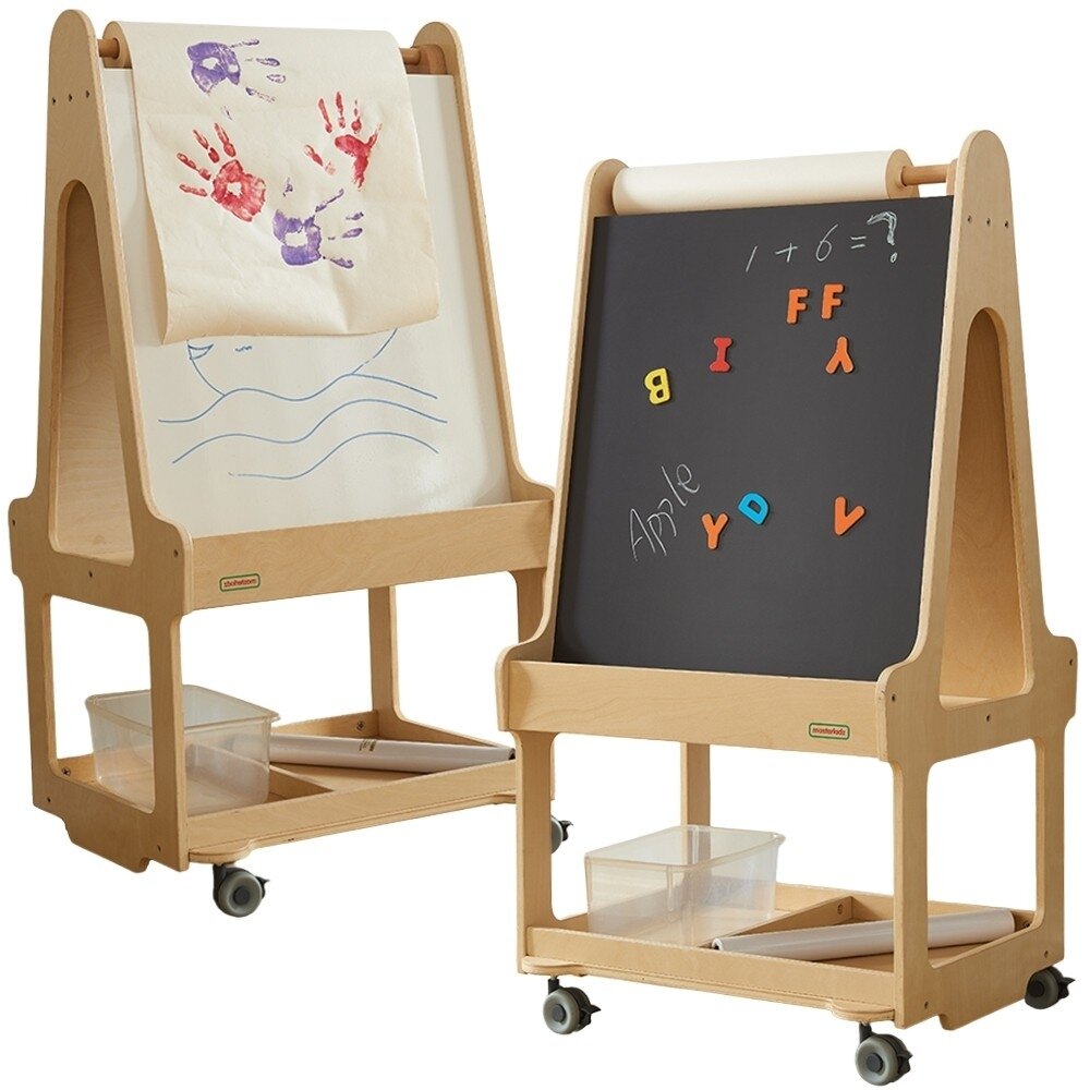 MASTERKIDZ Dvipusė sauso trynimo lenta-molbertas 3in1 ant ratukų MASTERKIDZ Dvipusė sauso trynimo lenta-molbertas 3in1 ant ratukų