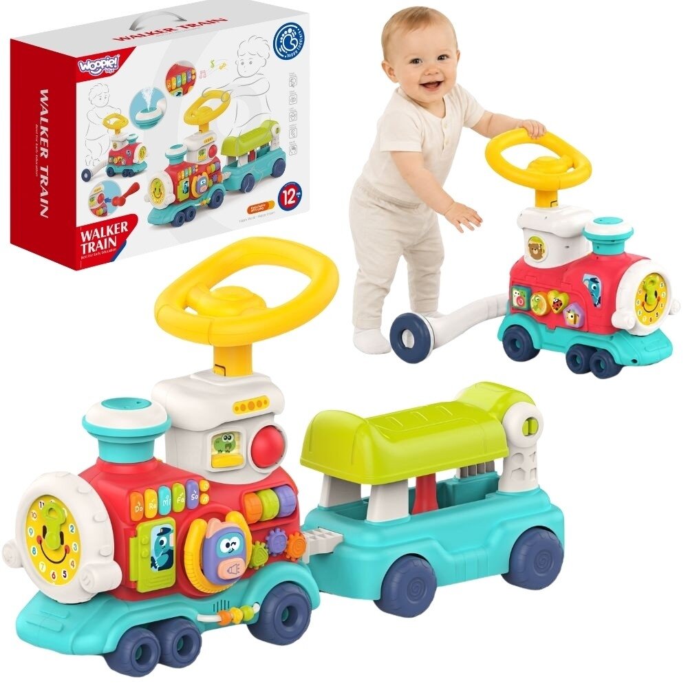 WOOPIE BABY Lokomotyvas stumdukas – paspirtukas 2in1 interaktyvus traukinys