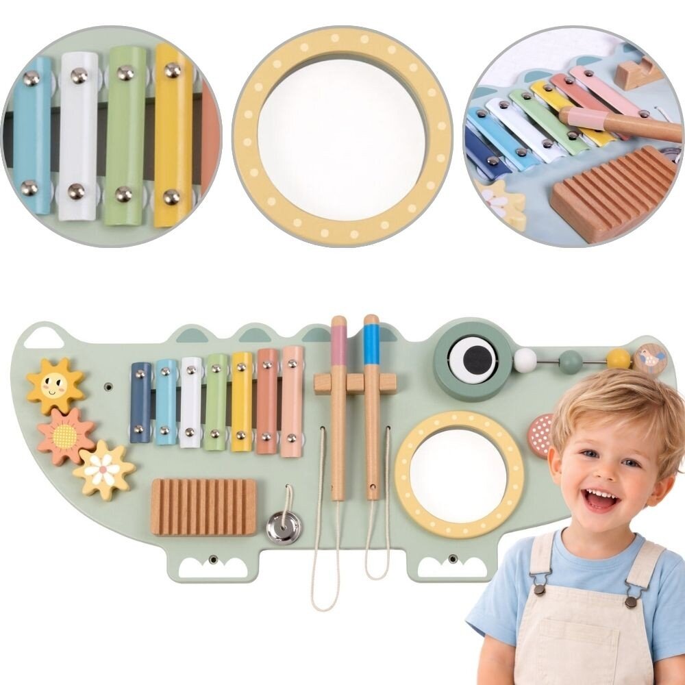 TOOKY TOY Medinė manipuliacinė lenta Krokodilas 3 el.