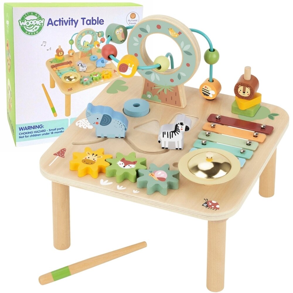 WOOPIE GREEN Medinis edukacinis veiklos staliukas Muzikinis sensorinis labirintas 5in1 WOOPIE GREEN Medinis edukacinis veiklos staliukas Muzikinis sensorinis labirintas 5in1
