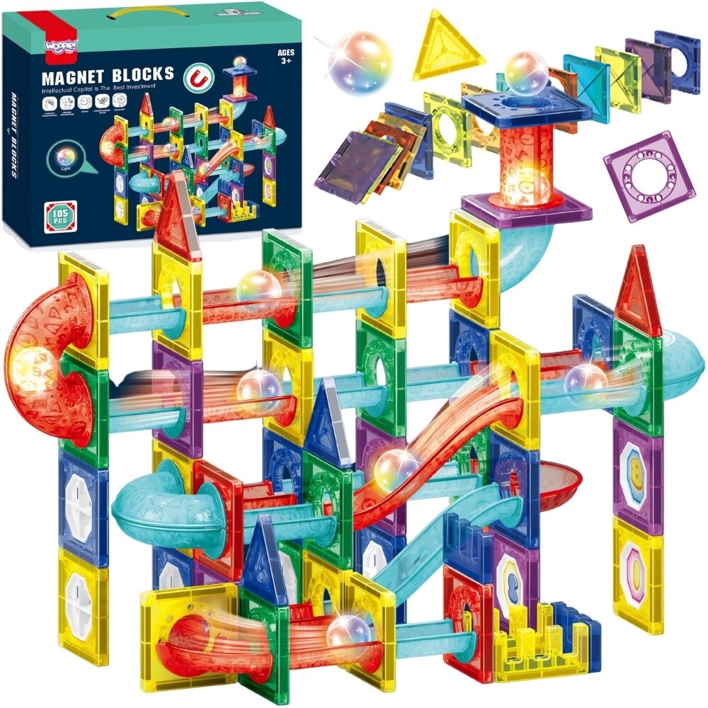 WOOPIE Magnetinės konstrukcinės 3D kaladėlės Edukacinis rinkinys Kamuoliukų trasa 105 el. WOOPIE Magnetinės konstrukcinės 3D kaladėlės Edukacinis rinkinys Kamuoliukų trasa 105 el.