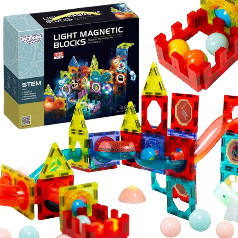 WOOPIE Magnetinės kaladėlės Šviečiantis kamuoliukų takelis 75 el. WOOPIE Magnetinės kaladėlės Šviečiantis kamuoliukų takelis 75 el.